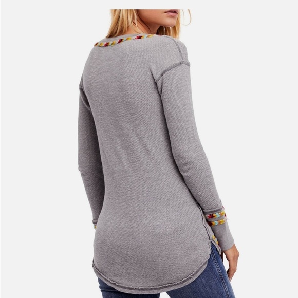 We The Free Gray Cotton Blend Rainbow Thermal Henley Top Size Small - Picture 3 of 13